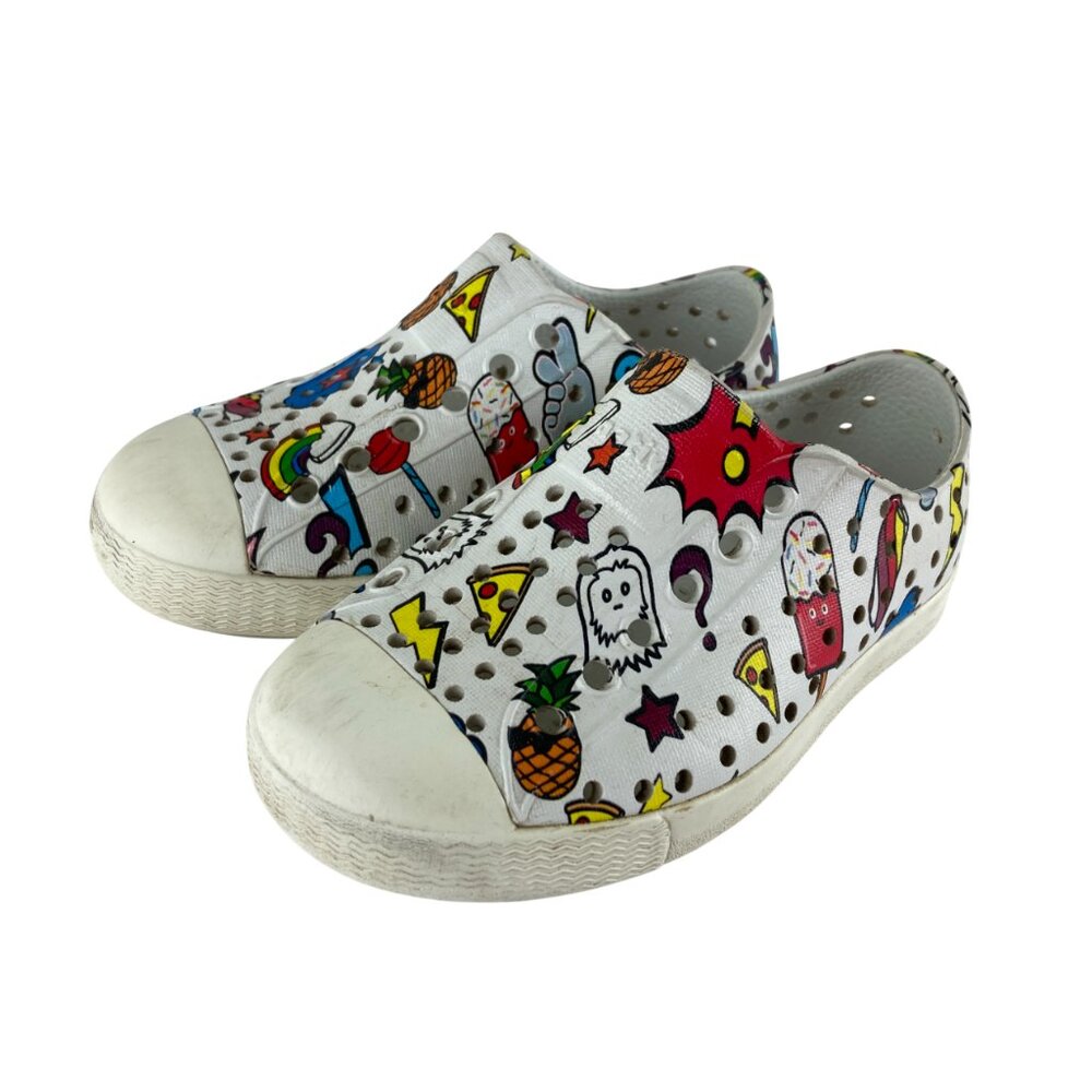 Native‎ Jefferson Toddler Boy Girl Sz 7 White Graphic Print Water Shoe Sneaker